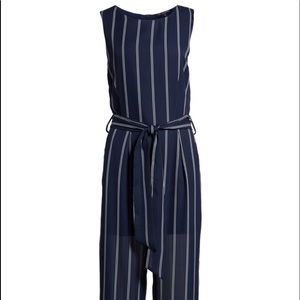 Blue and white stripe jumpsuit